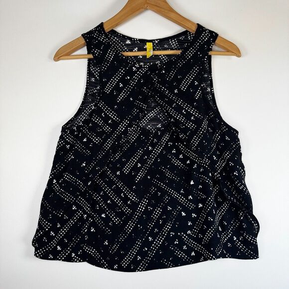 Free People Blouse Small Black White Sleeveless Geometric Cutout Keyhole Front - Picture 1 of 10